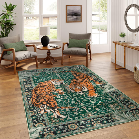 Moynesa front view showing green tiger print and boho design benefit: stylish focal point