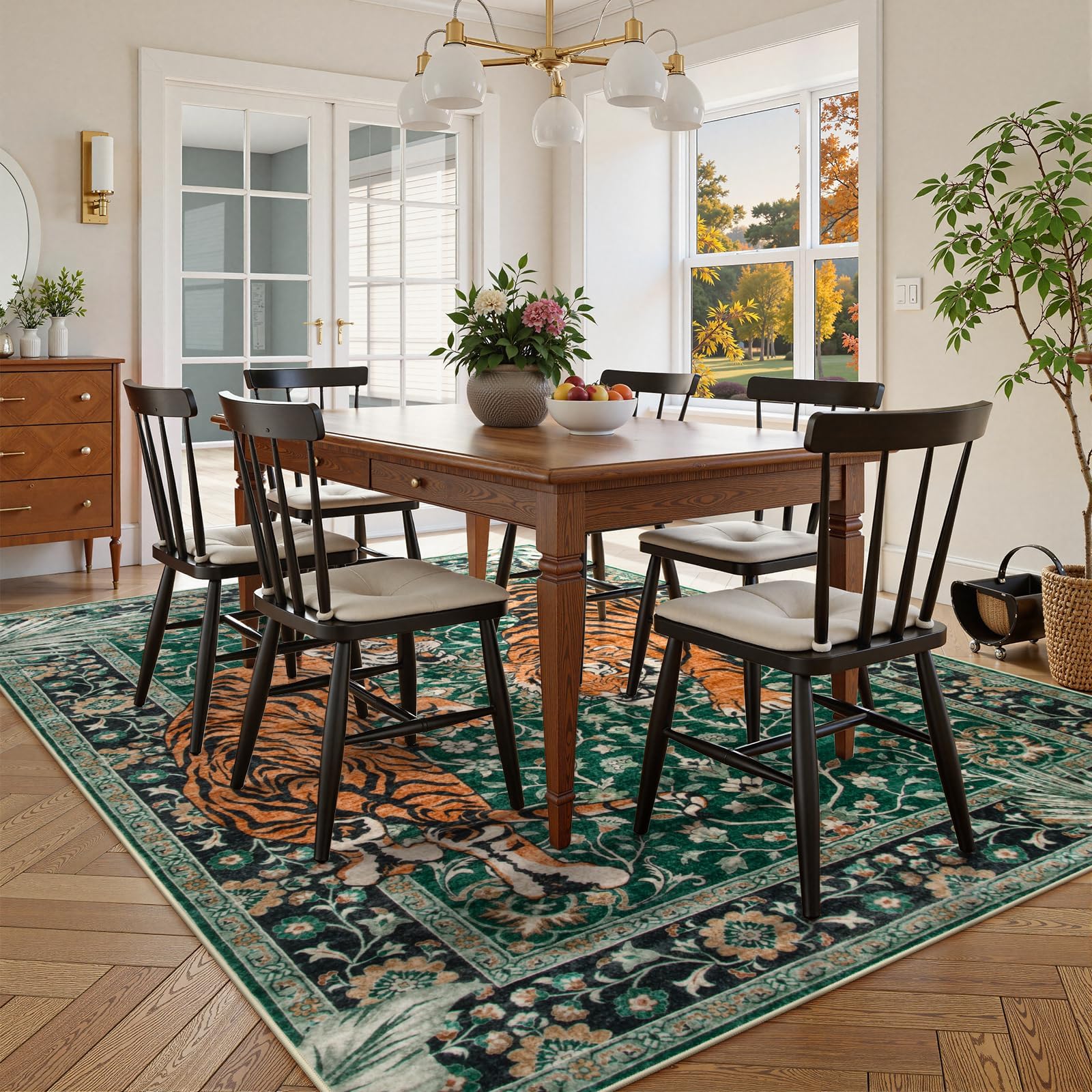 Moynesa 6x9 rug in bedroom showing size and cohesive room anchoring benefit