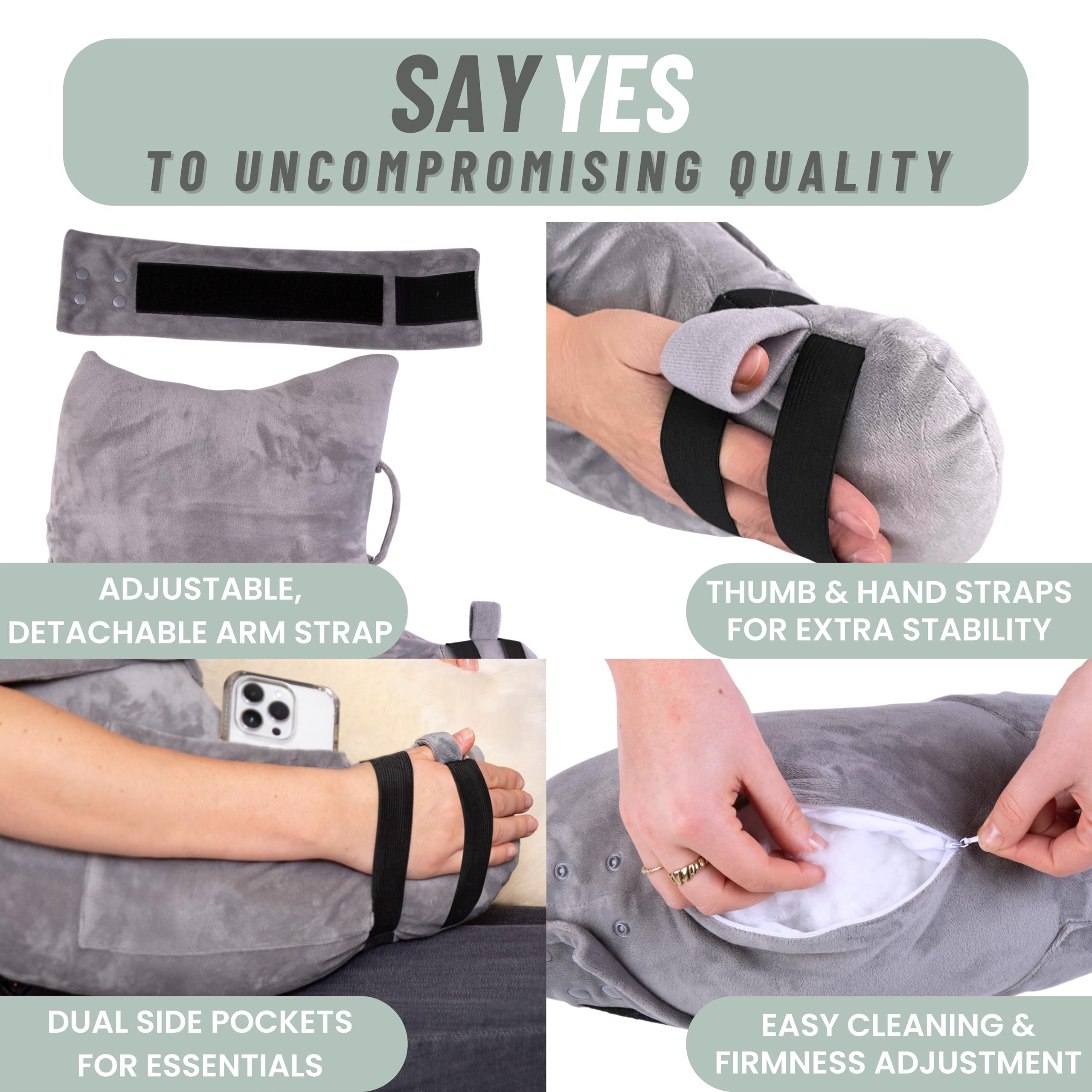 MOYOAMA in use sleeping on side demonstrating secure arm support