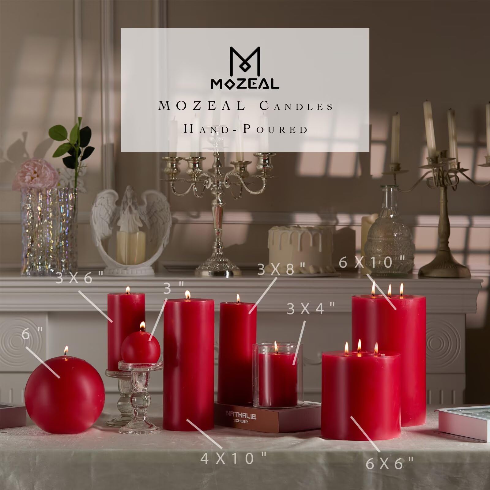 MOZEAL candle burning in hurricane holder providing calm ambiance