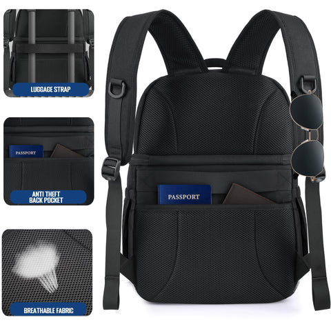 MOZETO backpack in a beach picnic scene with coolers and snacks illustrating outdoor versatility