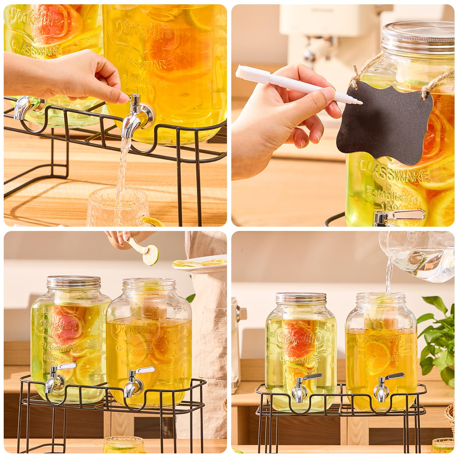 MQRFFTU dispenser on stand pouring into glass for effortless serving