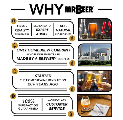 Mr. Beer brew process in a kitchen demonstrating compact setup and simple, quick brewing steps