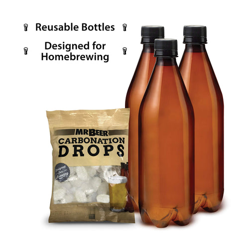 Mr. Beer carbonation drops and label displayed to show measured carbonation for consistent fizz