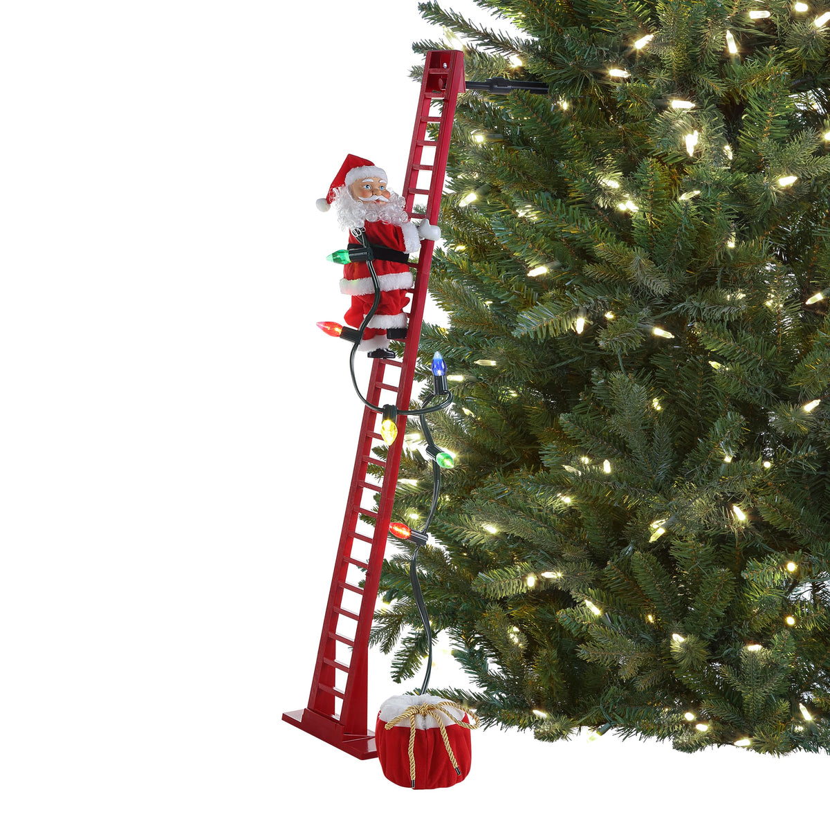 Mr. Christmas front view of 42-inch climber showing animated ladder and plush Santa benefit: lively display