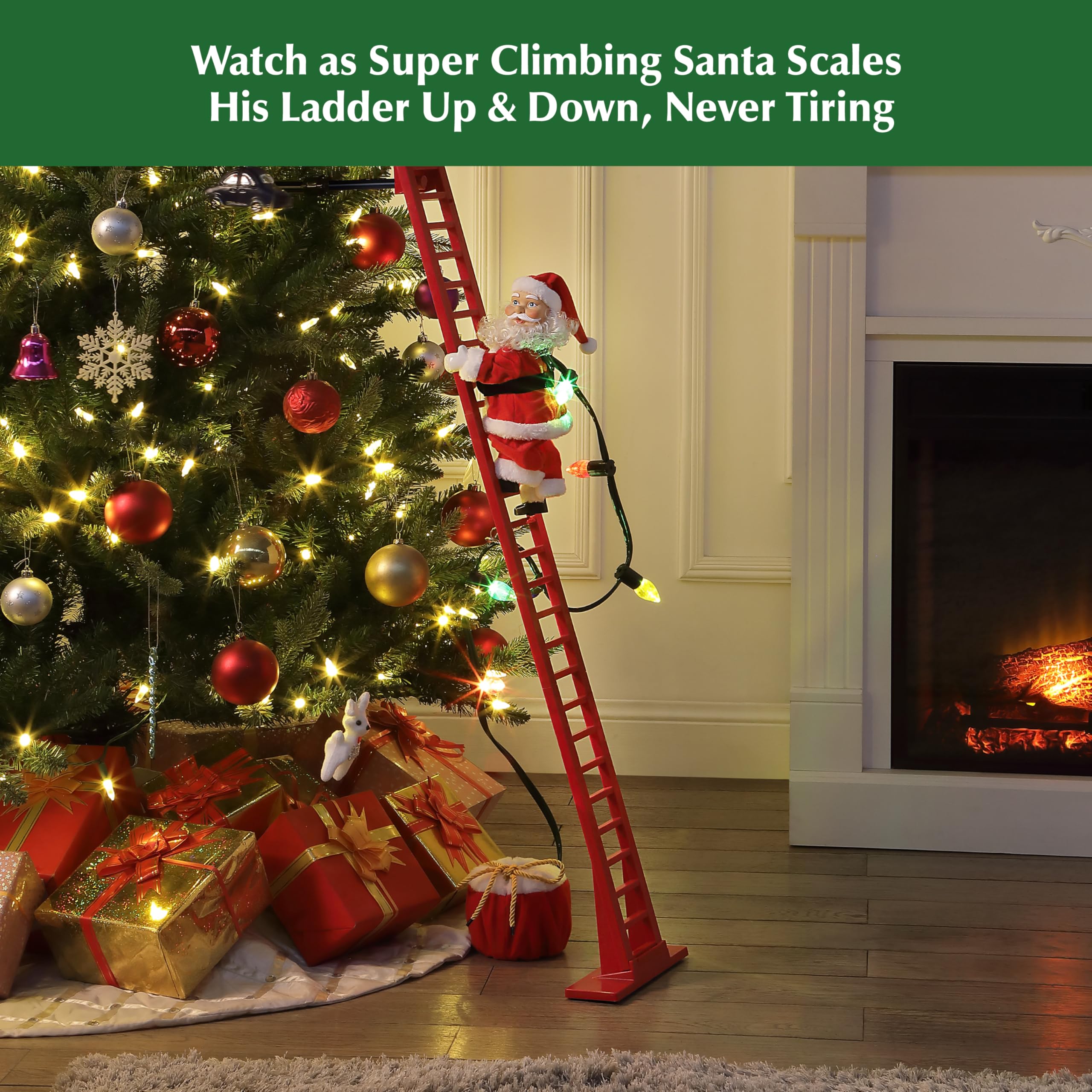 Mr. Christmas detail of six multicolored LED C9 bulbs on ladder benefit: bright energy-efficient color