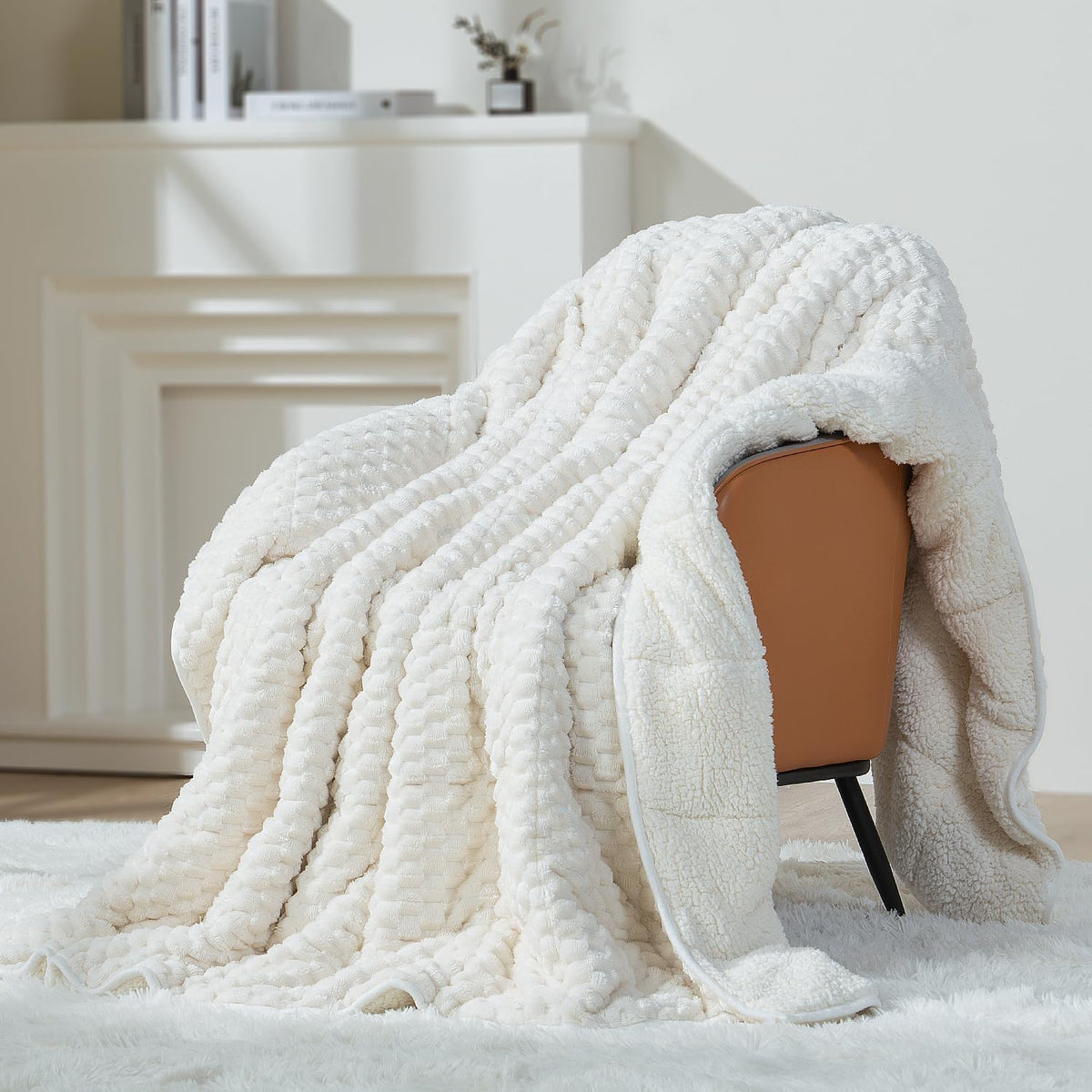 Mr. Sandman front view of queen blanket showing plush reversible design and cozy coverage