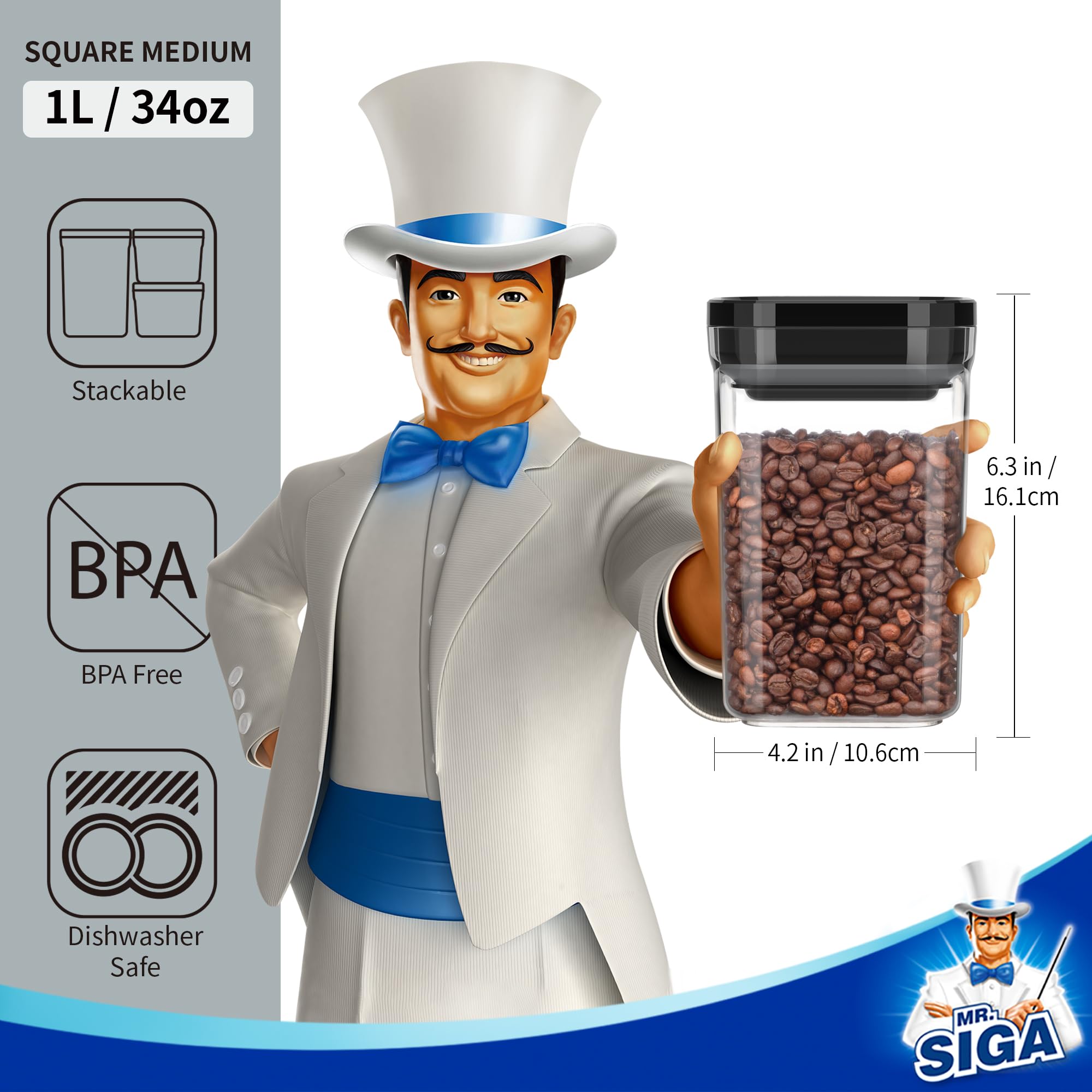 MR.SIGA container filled with beans top view demonstrating content visibility and convenience