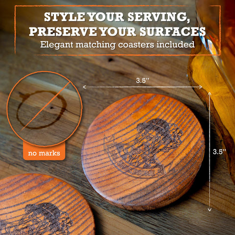MR. SMOKESOME coaster and glass detail protecting surfaces with rustic style