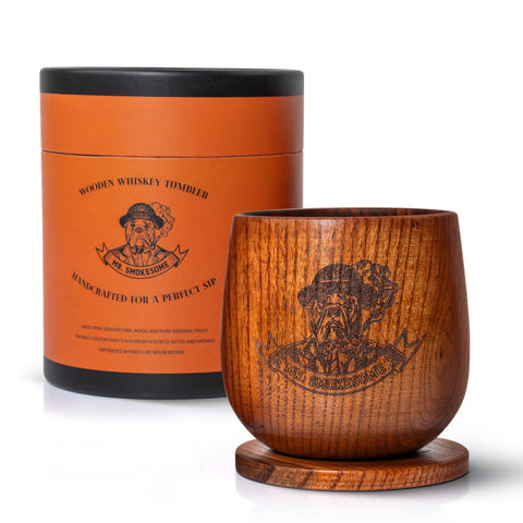 MR. SMOKESOME front packaging showcasing the wooden bourbon glass set and gift appeal