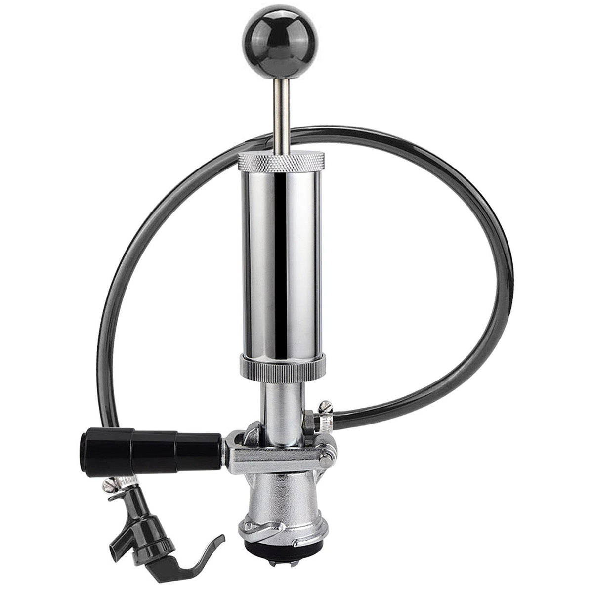 MRbrew front view of chrome keg pump showing durable construction and portability