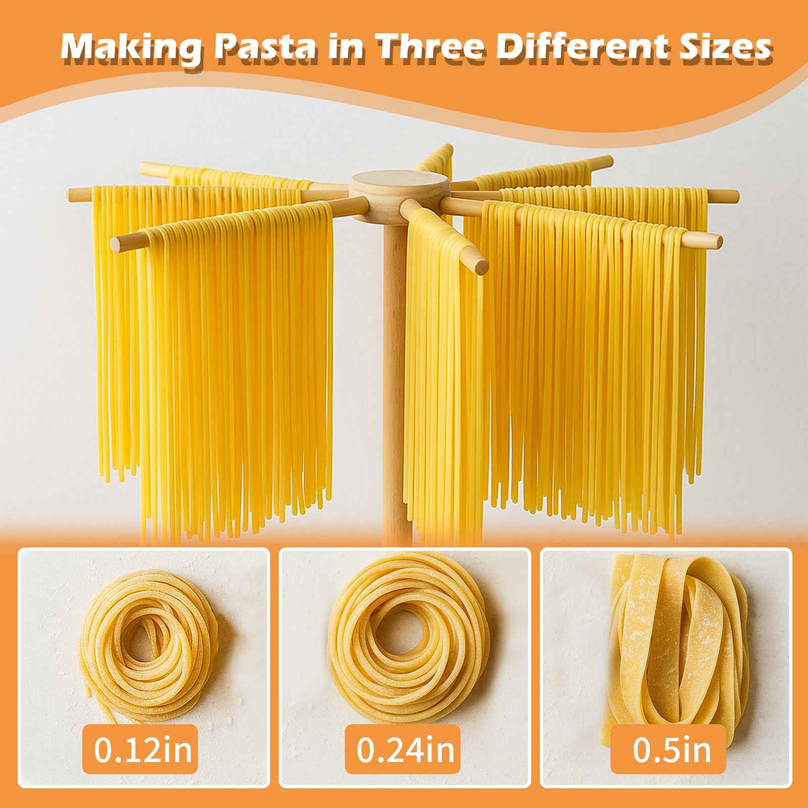 MrCarbon close-up of three threaded rolling pins showing distinct grooves for consistent pasta
