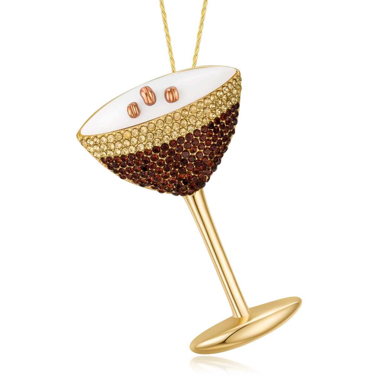 Mrchtmas espresso martini ornament front view showing polished metal elegance