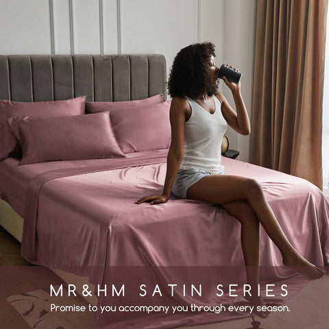 MR&HM fitted sheet on mattress showing 15-inch deep pocket, secure fit