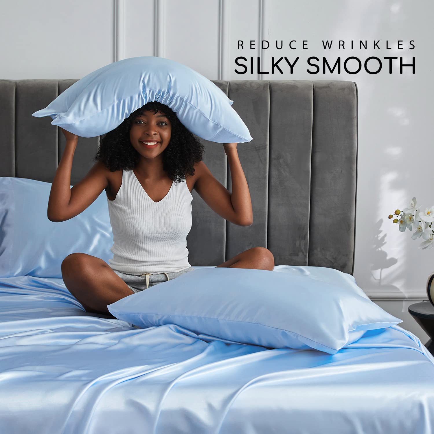MR&HM flat sheet spread fully to show generous drape and smooth satin surface