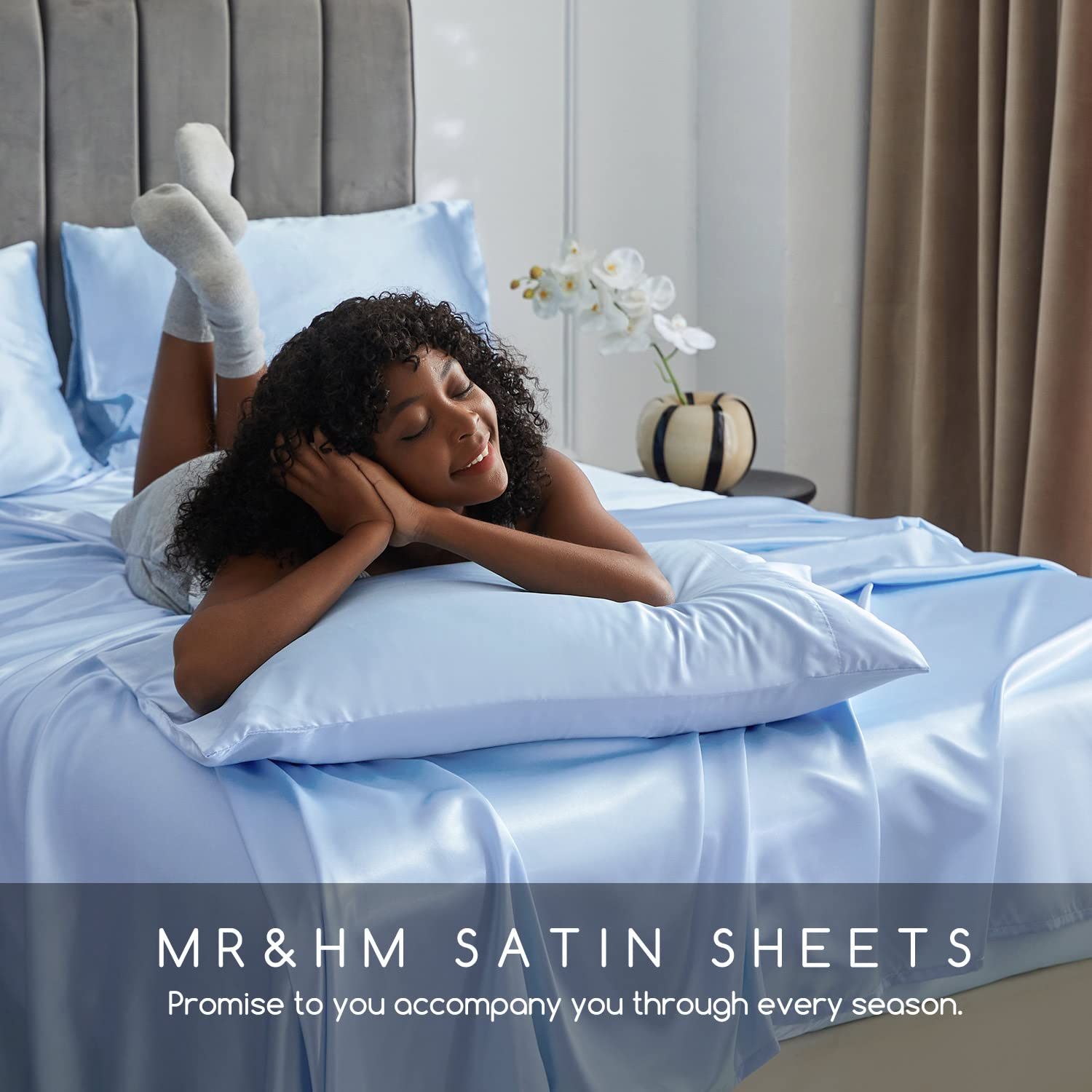 MR&HM sheets on made bed in bedroom lifestyle setting enhancing room elegance
