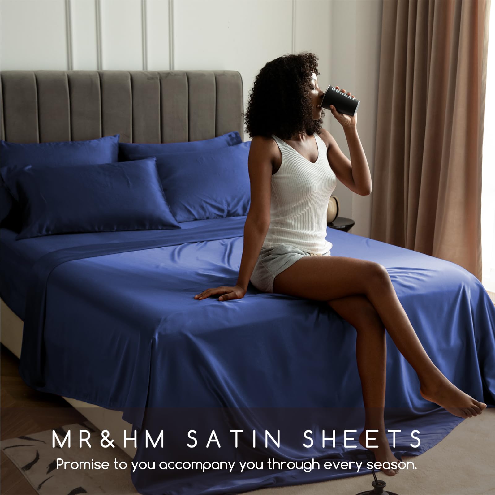 MR&HM macro of satin weave and luster highlighting durable 600 thread count finish