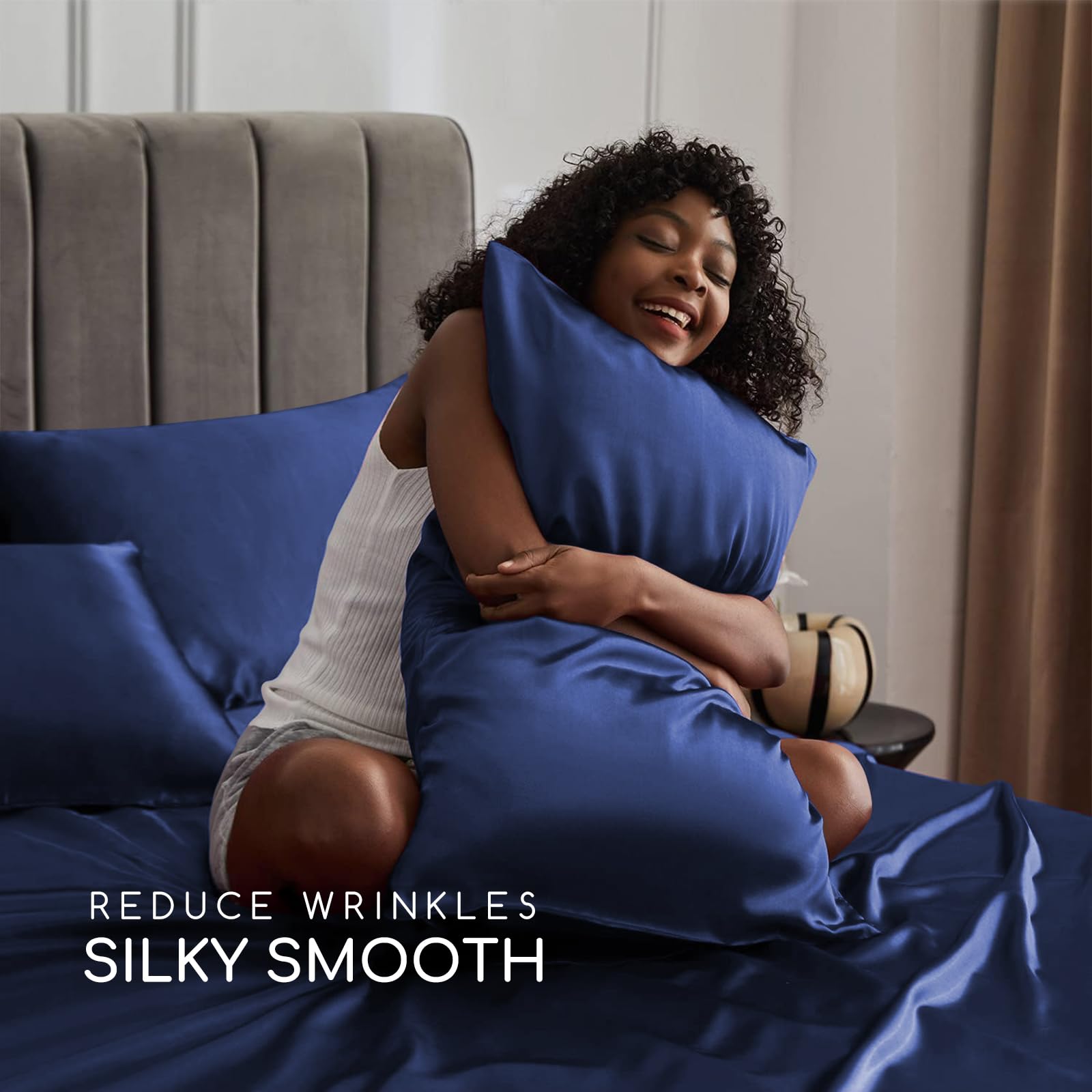 MR&HM folded flat sheet showing satin texture and soft surface that protects hair