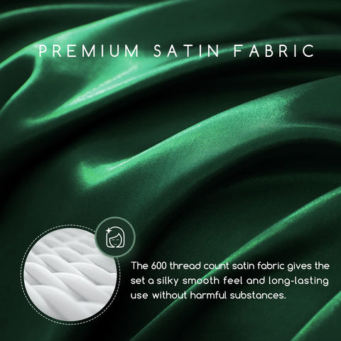 MR&HM close-up of dark green satin weave, shows smooth texture and sheen benefit