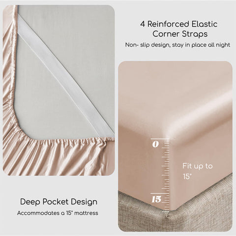 MR&HM flat sheet draped over a bed demonstrating glossy finish and smooth feel