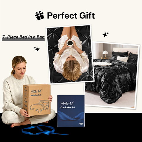 MR&HM comforter on styled bedroom showcasing instant room upgrade and luxury feel