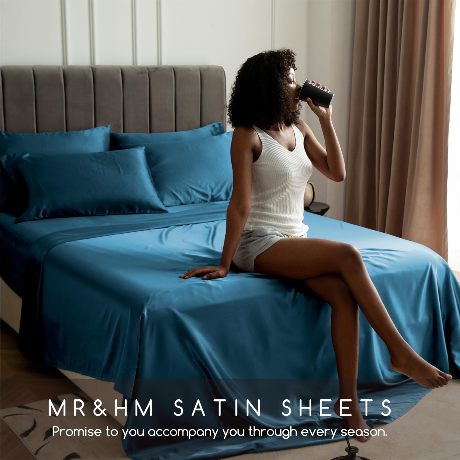 MR&HM bed lifestyle bedroom setting illustrates polished bedroom look