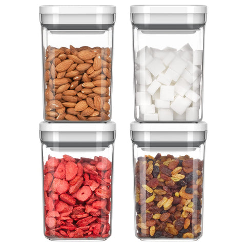 MR.SIGA front view of four containers showing clear bodies and lids for organized storage