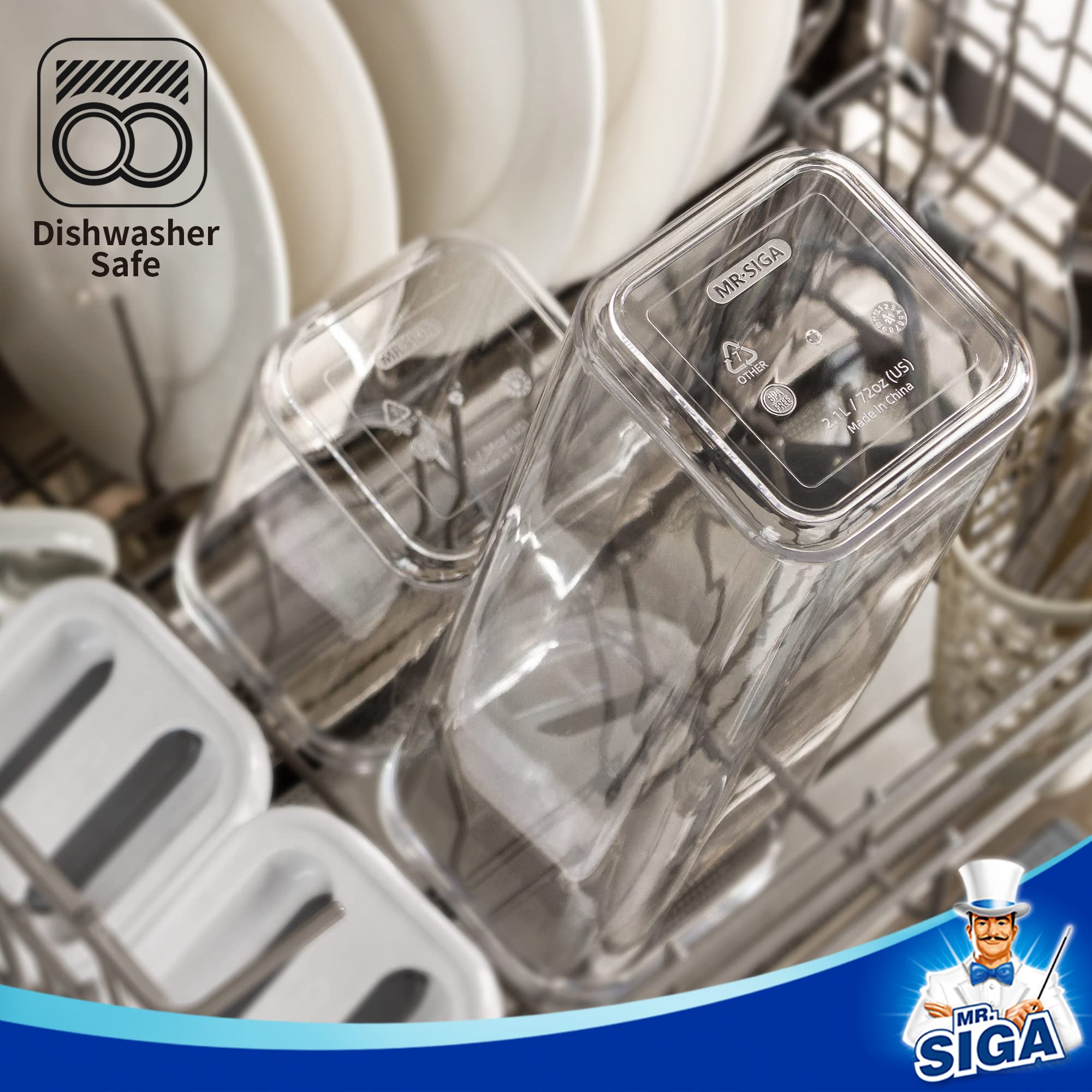 MR.SIGA lid opened with one hand showing convenient squeeze-to-open operation