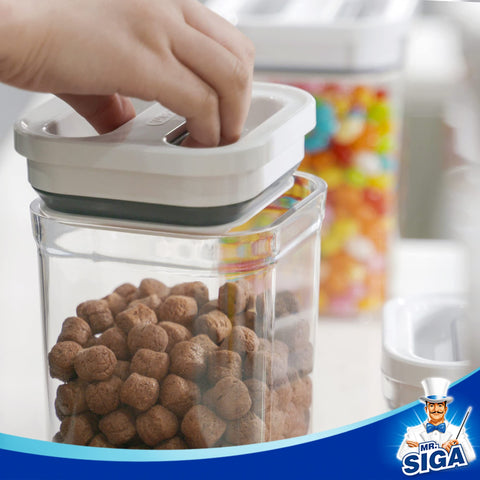 MR.SIGA stacked containers side by side saving shelf space and improving organization