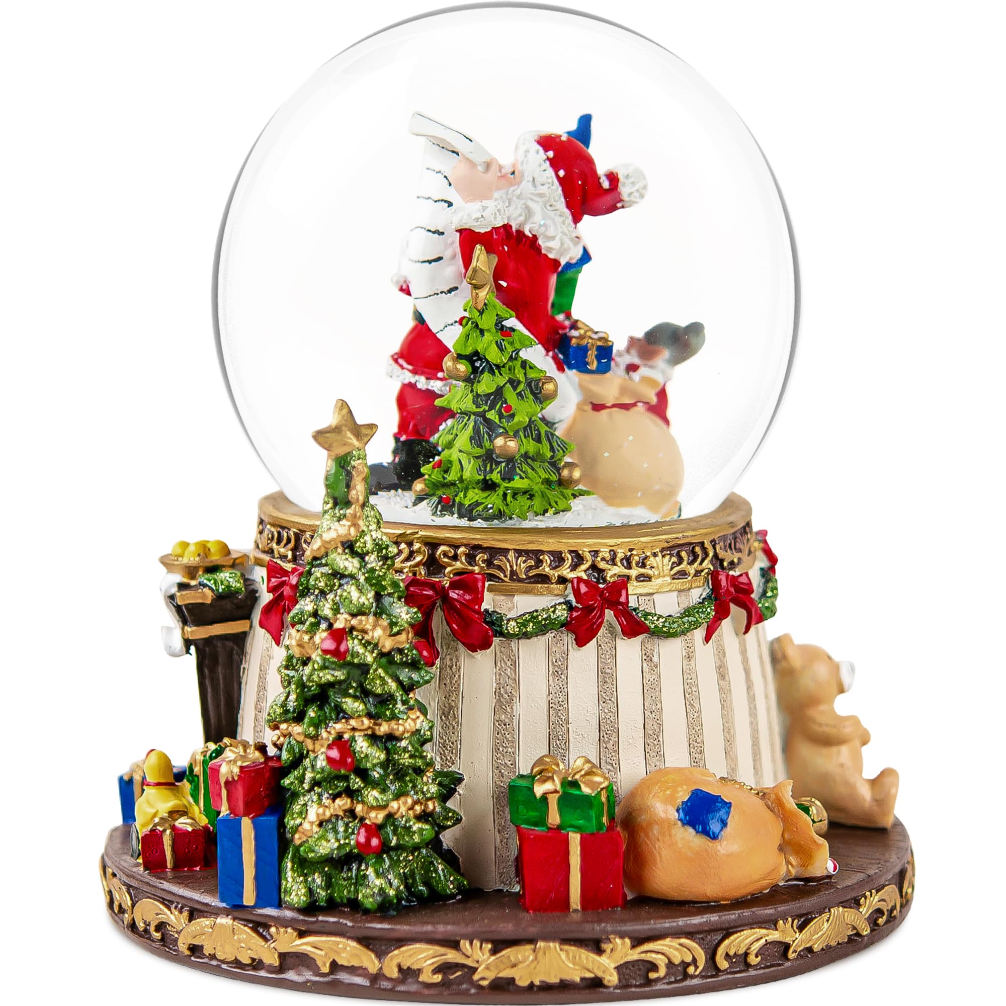 Mr.Winder snow globe lit at night creating cozy holiday mood