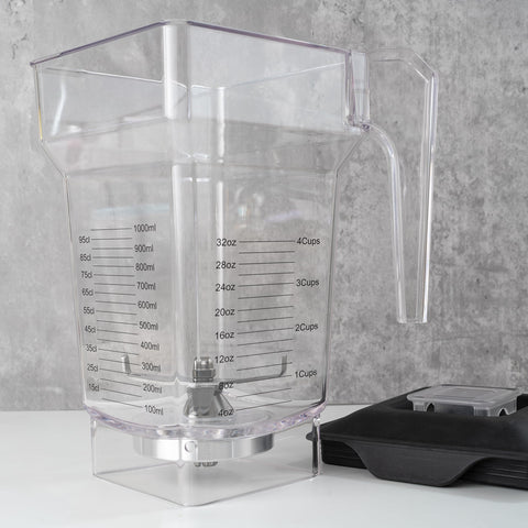 MRX Solutions pitcher next to fruits showing 75 oz scale for large-batch blending