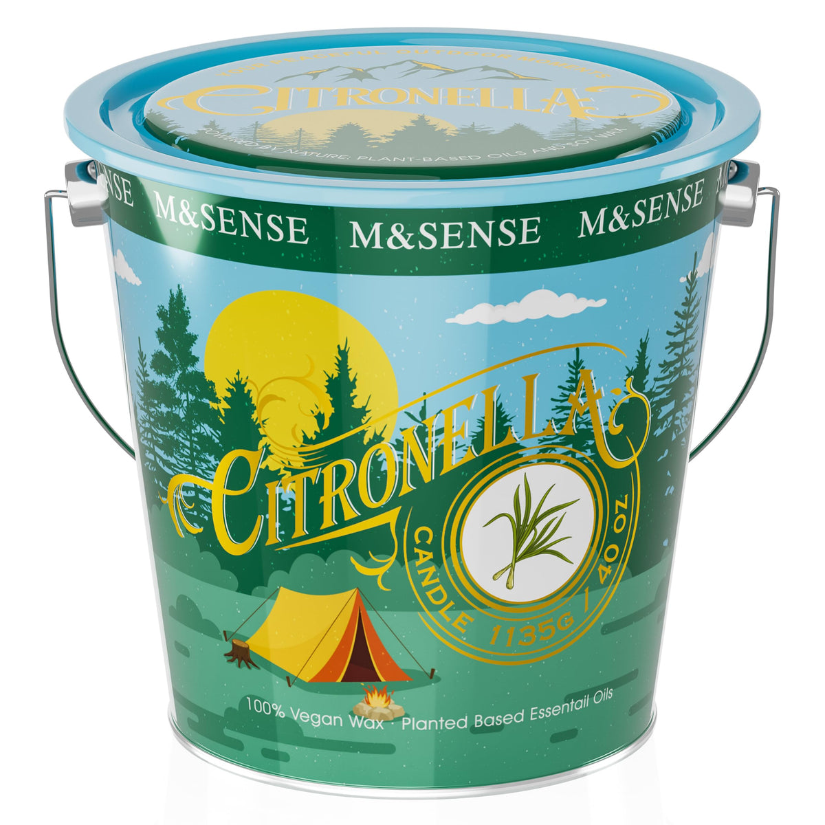 M&SENSE front tin showing 40 oz label and lemongrass scent benefit
