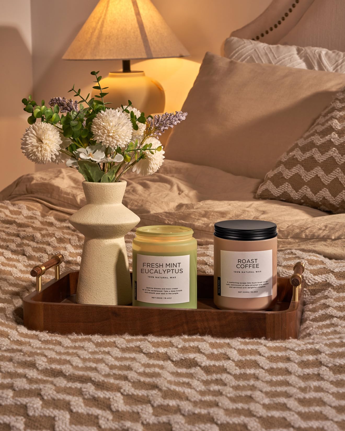M&SENSE candle on bathroom shelf creating refreshing spa-like ambiance at home