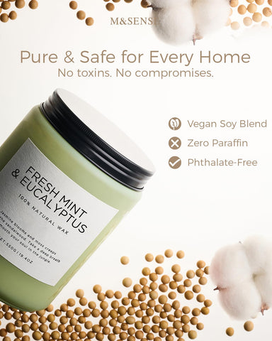 M&SENSE wax texture shot highlighting smooth soy-plant wax for clean burn