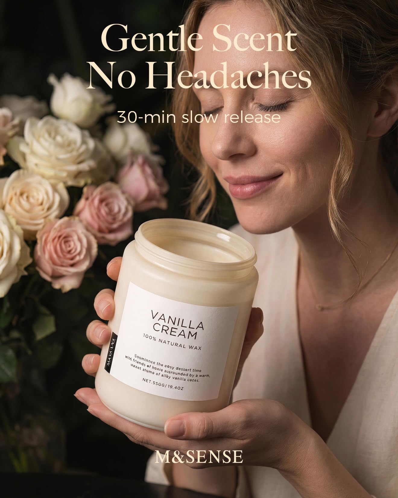 M&SENSE close-up of smooth soy wax pour and texture benefits