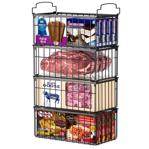 MSERCUOR front view of four metal freezer baskets showing neat organization benefit