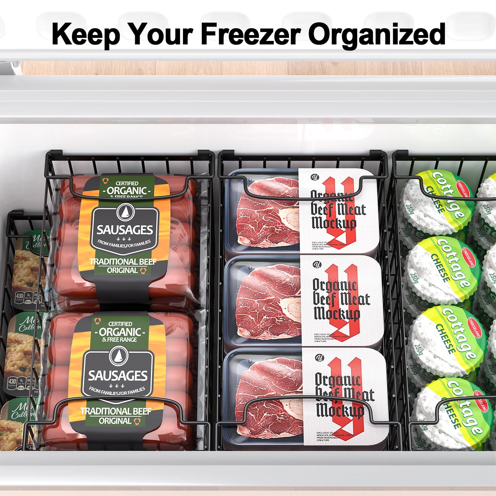 MSERCUOR baskets in kitchen freezer environment showing household organization benefit
