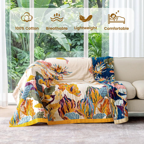 MSGKV throw draped on couch protecting furniture while adding boho charm