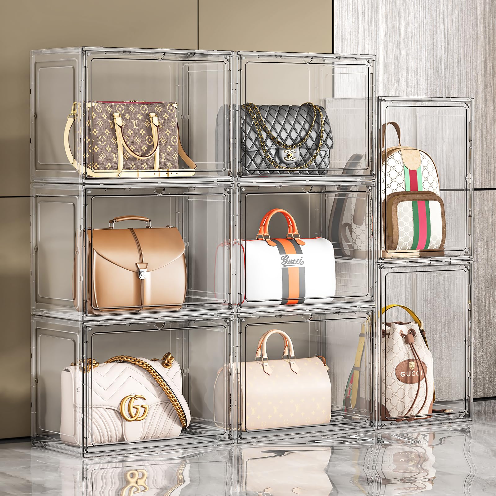 MSHOMELY open unit with handbag inside for quick selection benefit