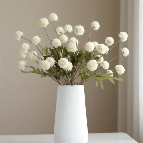MSIUE front view of 10 white faux mum stems showing full-volume arrangement benefit
