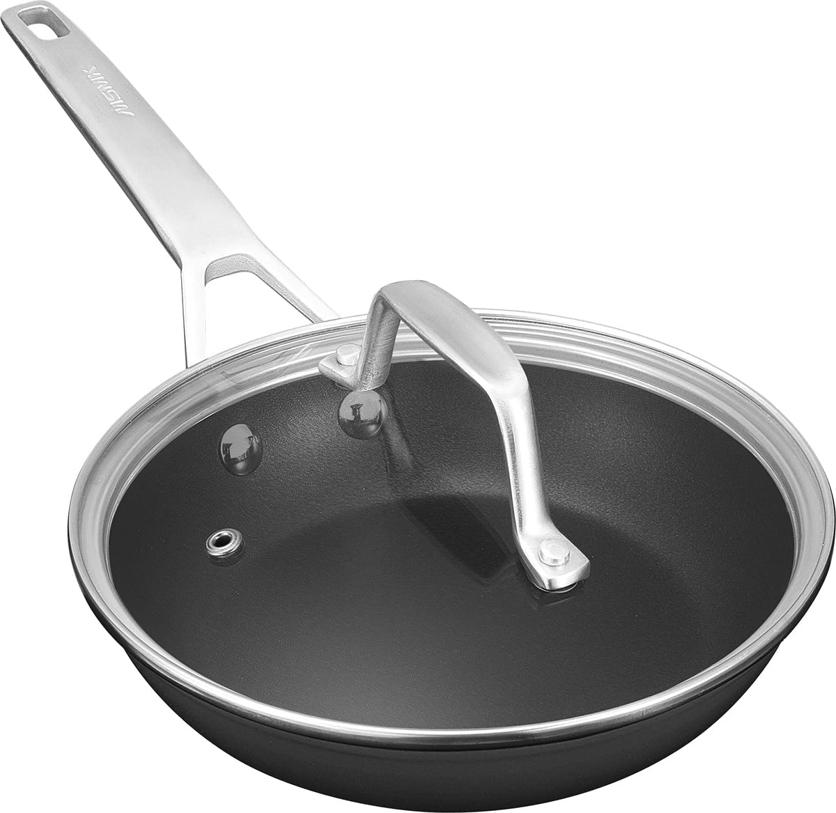 MsMk 8-inch pan front view with lid shows compact design and quick heating