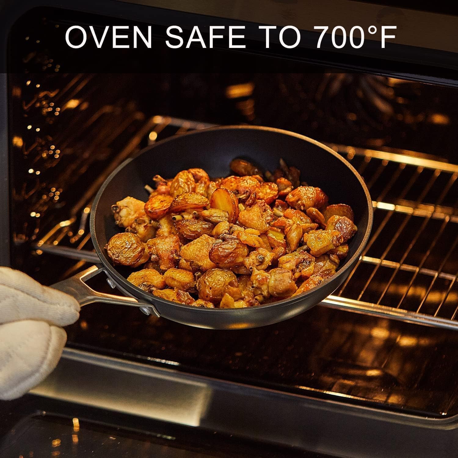 MsMk pan in use frying eggs on stovetop for quick, even browning and easy cleanup