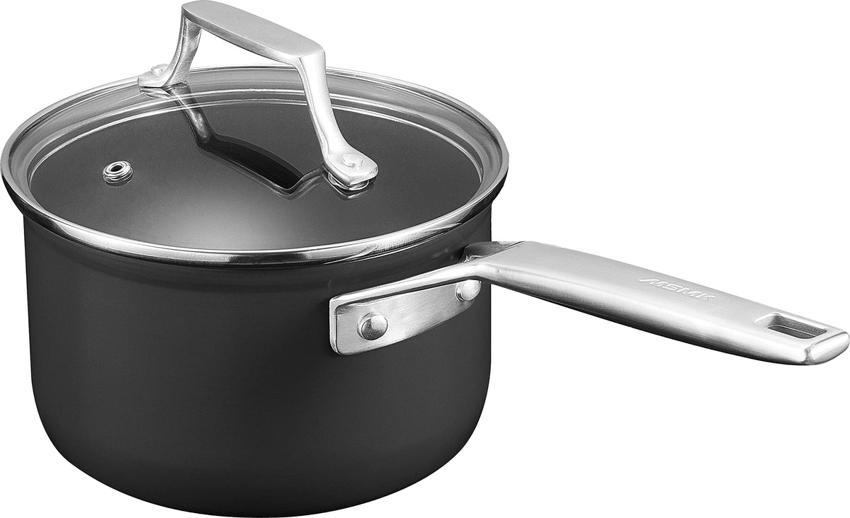 MsMk saucepan front view showing compact design and lid, convenient for small kitchens