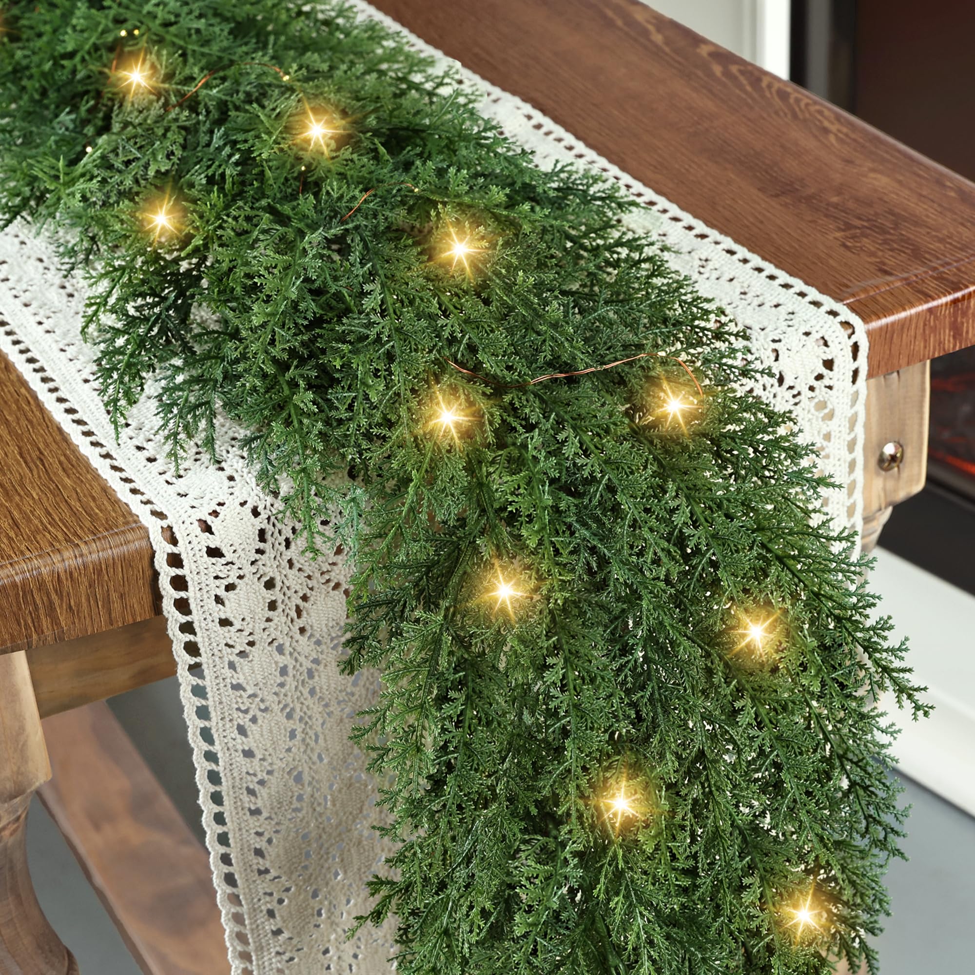 msmuh garland front view showing full lush cedar for instant festive decor