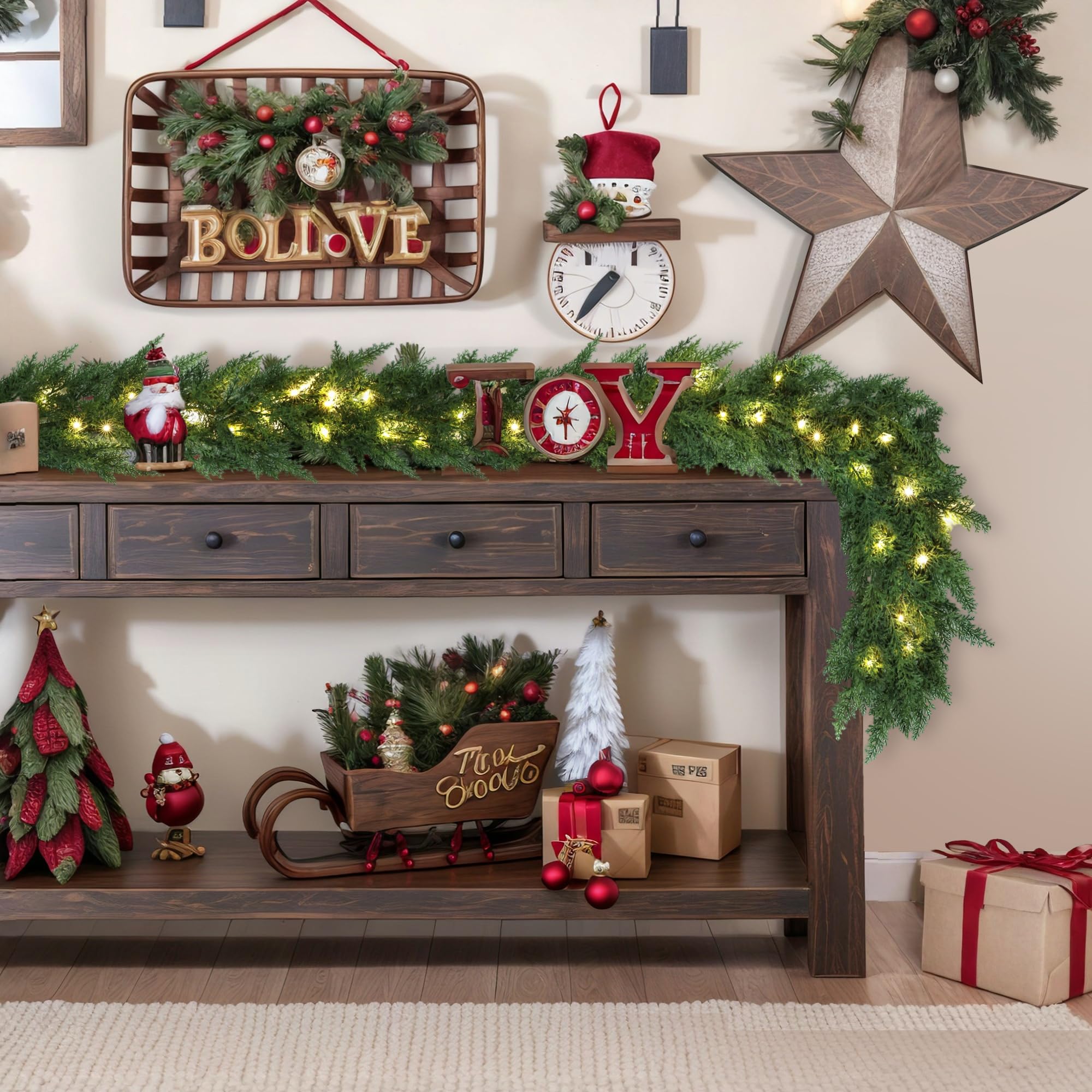 msmuh garland wrapped around stair rail adding polished seasonal charm