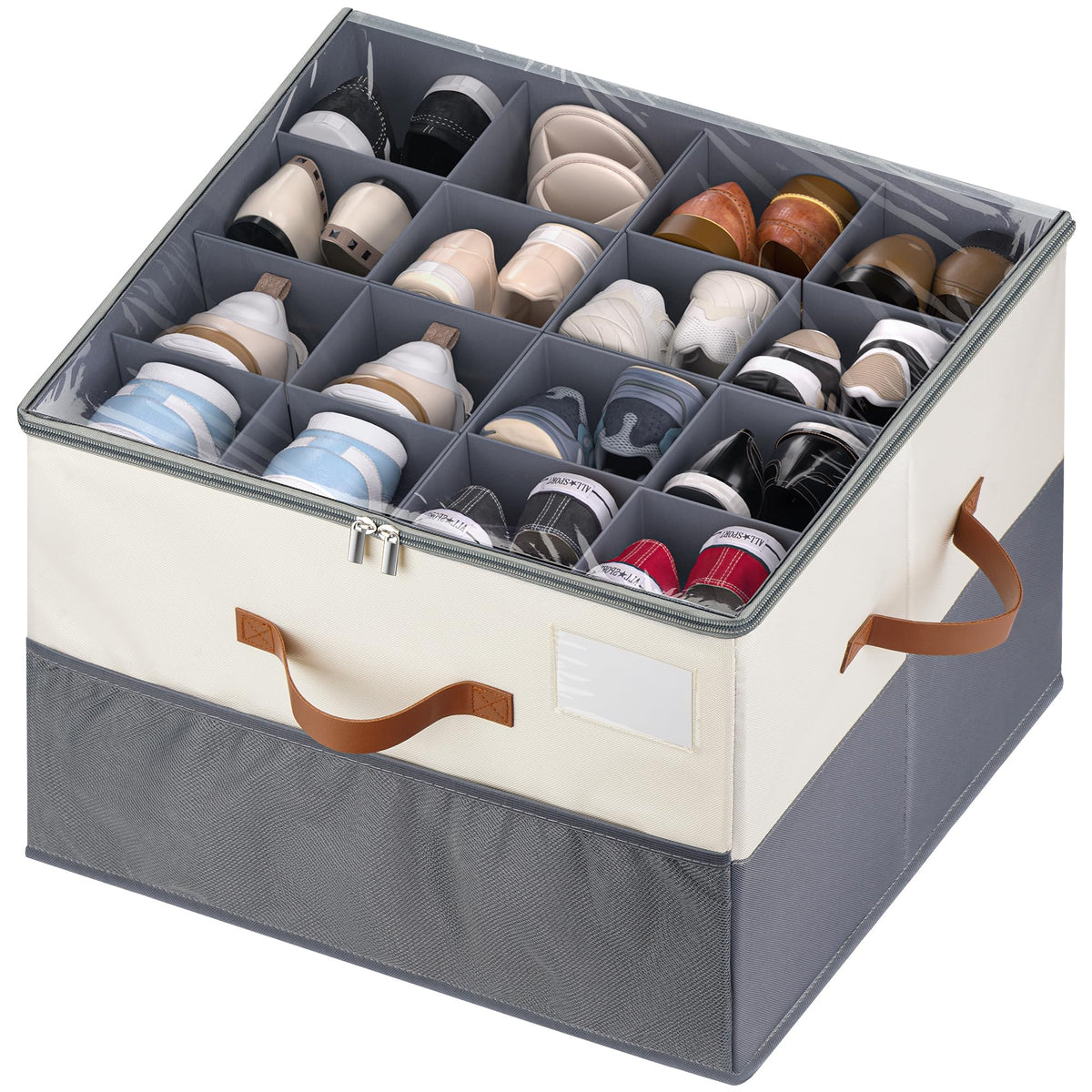 MSTONAL front view of shoe organizer showing neat stacked pairs and space saving