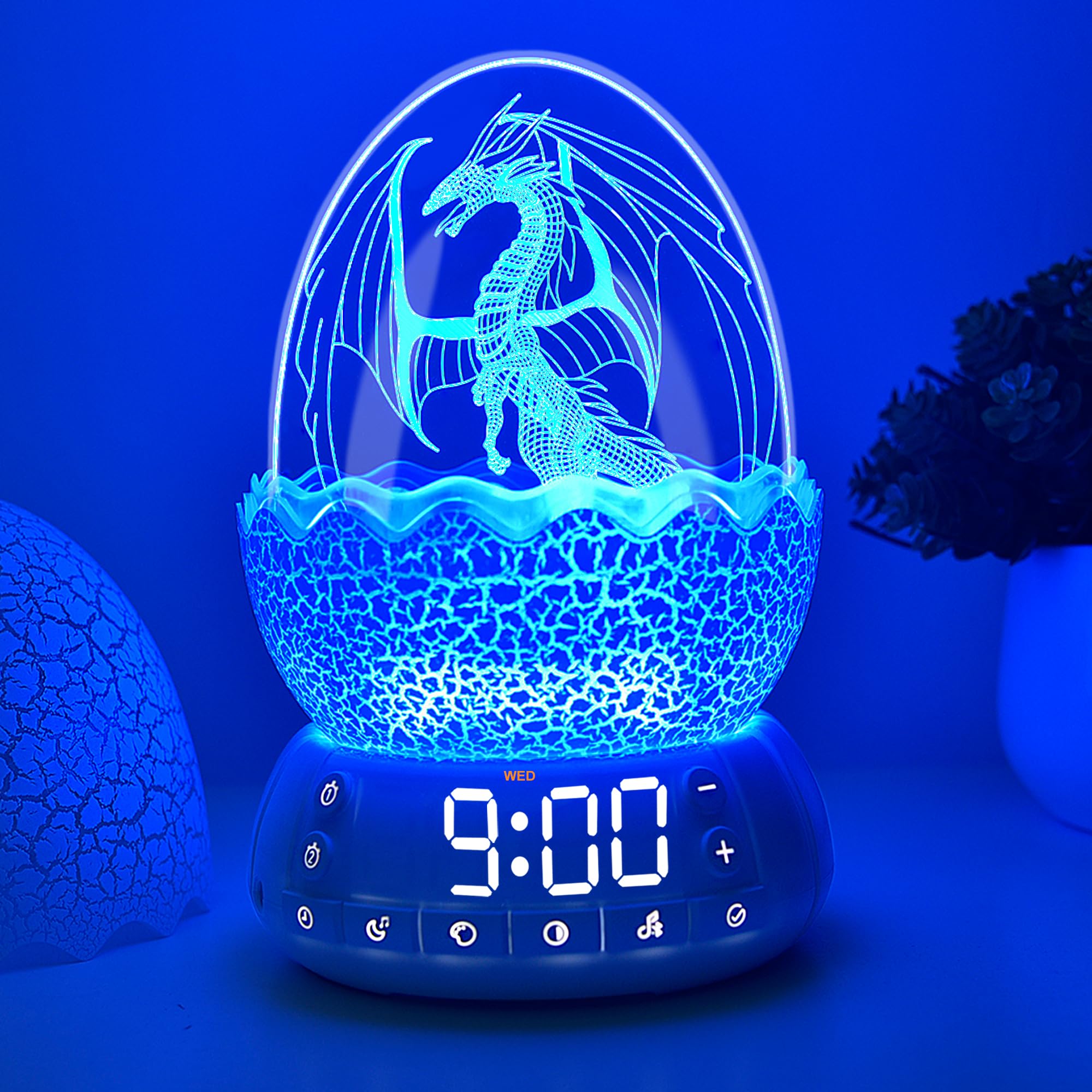 MTDYHY dragon egg front view showing clock display and soft glow benefit bedside visibility