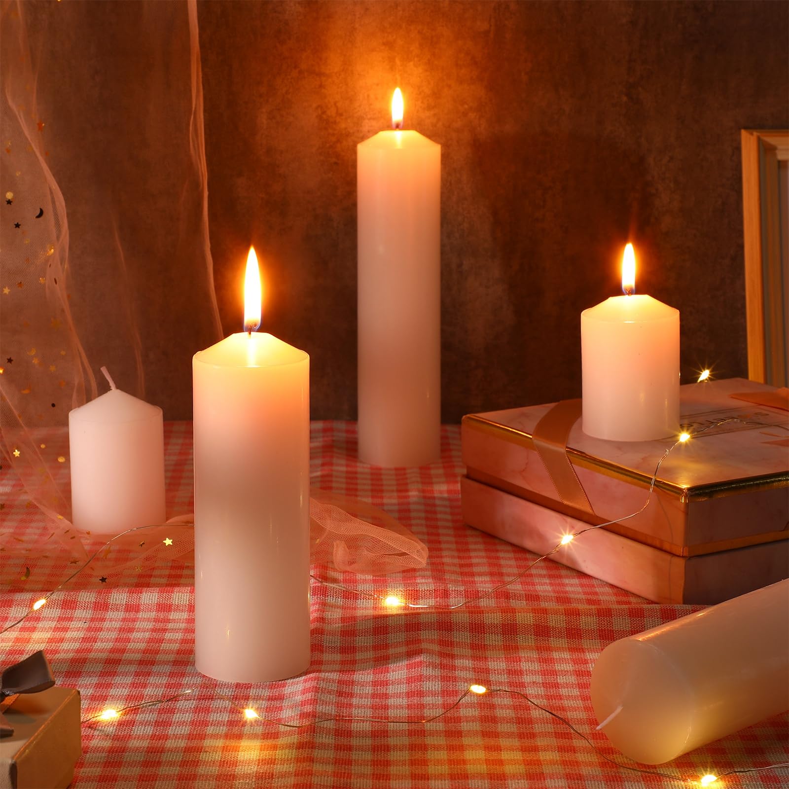 MTLEE candles burning inside a lantern creating steady unscented ambient light