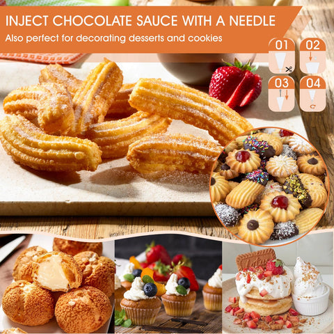MTOGALT assortment of nozzles and discs displayed for multiple cookie and churro shapes