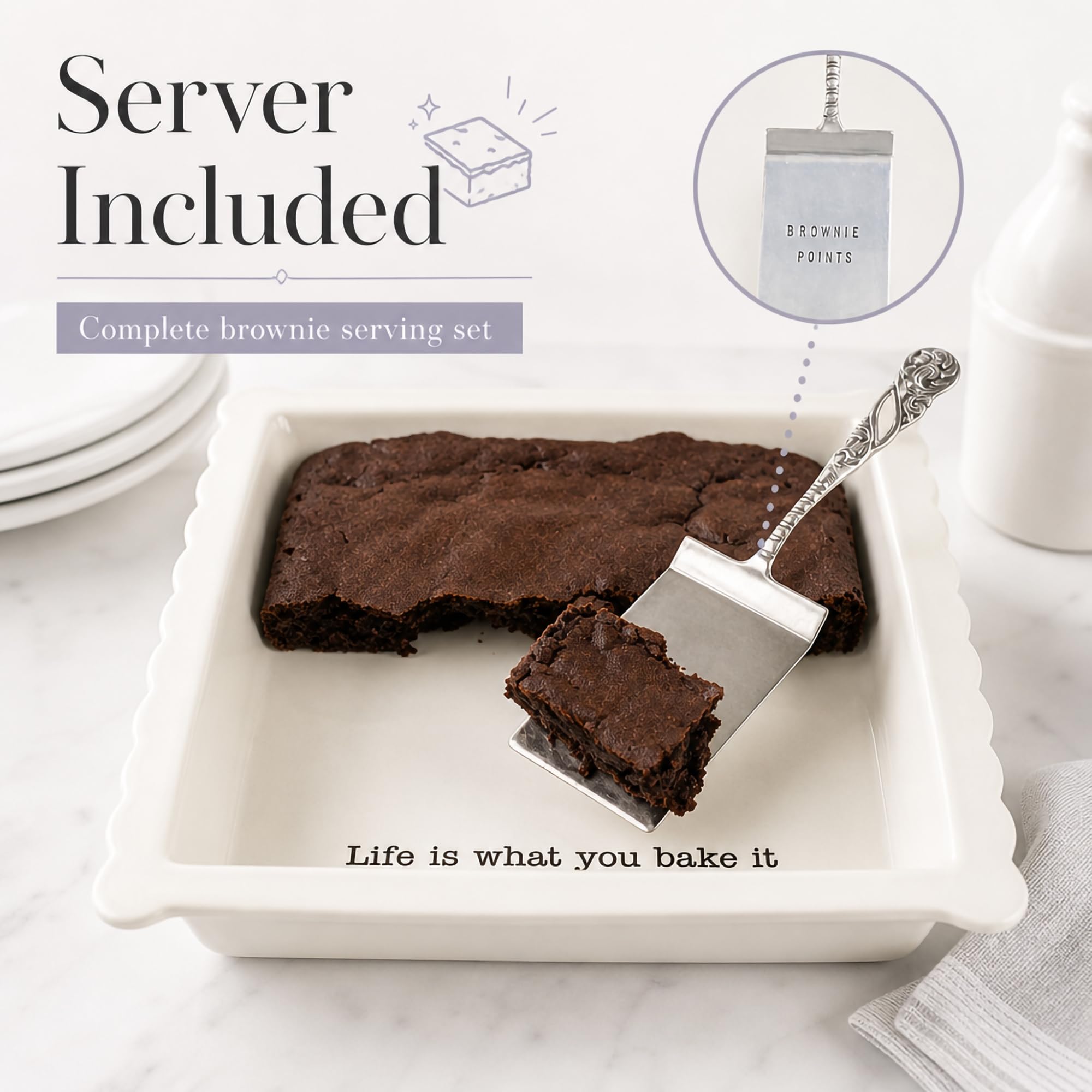 Mud Pie close-up of scalloped edge showing ceramic finish and easier serving benefit